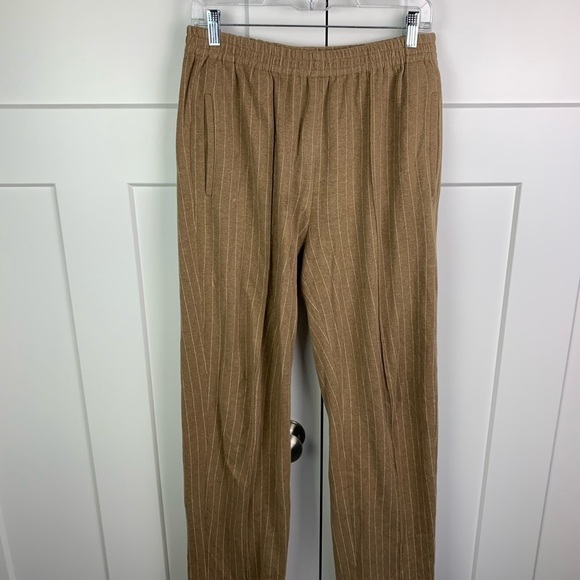 Rag & Bone MEDIUM pull On Pinstripe Trouser Pants Tan Side Pockets academia - Picture 2 of 6